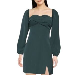 Abercrombie & Fitch Dark Green Mini Dress Women's S Puff Sleeve Wedding Guest